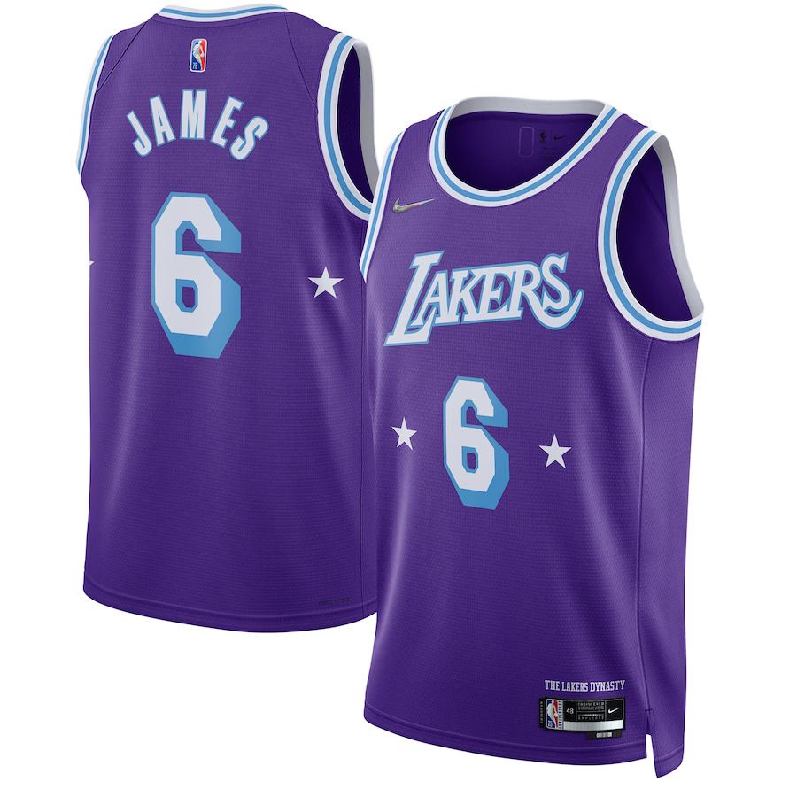 Men Los Angeles Lakers #6 LeBron James Nike Purple City Edition Swingman NBA Jersey